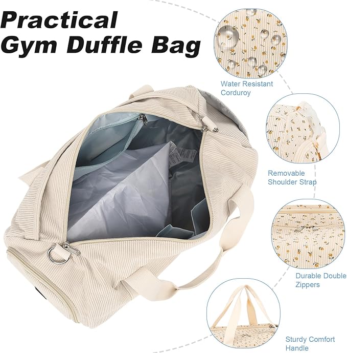 Duffle Bag for Gym Sports Women Girls Workout Travel Bag Weekender with Shoe Compartment and Wet Pocket