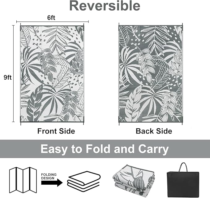 Anidaroel Outdoor Rugs 6x9ft for Patios Clearance Waterproof, Reversible Tropical Plastic Straw Camping Mat Outside Rug, Large Outdoor Area Rug for RV, Porch, Deck, Balcony, Picnic(6'x9')