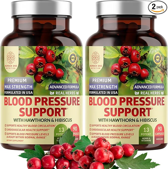2-Pack N1N Premium Blood Pressure Support with Hawthorn and Hibiscus [13 Potent Ingredients], Natural Supplement to Support Blood Flow Health, 180 Caps