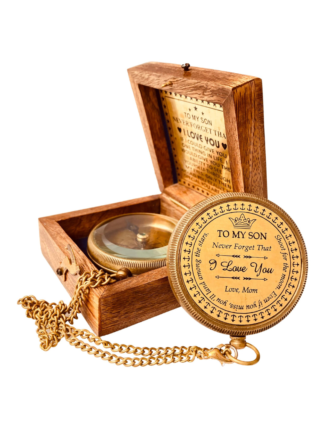 Gift for Son from Mom Dad | Engraved Compass 2" - Father to Son Gifts, Mom to Son Gifts for Graduation, Birthday Baptism Confirmation Communion (#1 Son Gift from Mom)