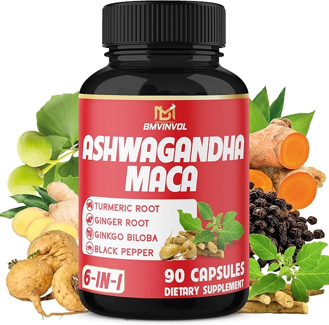 Ashwagandha Maca Root with Turmeric, Ginger, Ginkgo Biloba, Black Pepper - 90 Count - 3 Month Supply