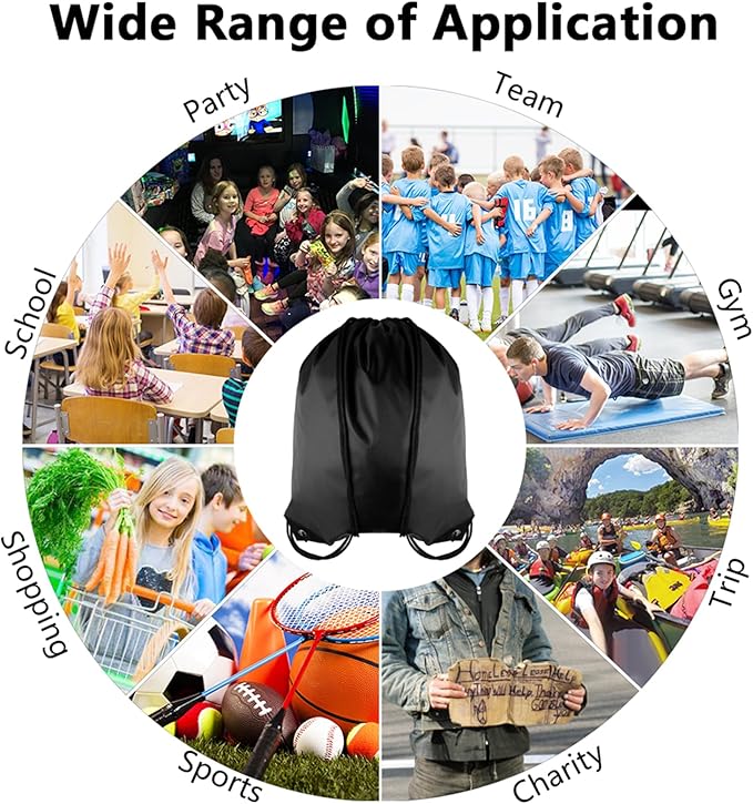 GoodtoU Drawstring Bags, Bulk Nylon Backpacks - Drawstring Gym Bag & Back Bag Cinch Sack for Sport, Traveling, Team (Black, 16Pcs)