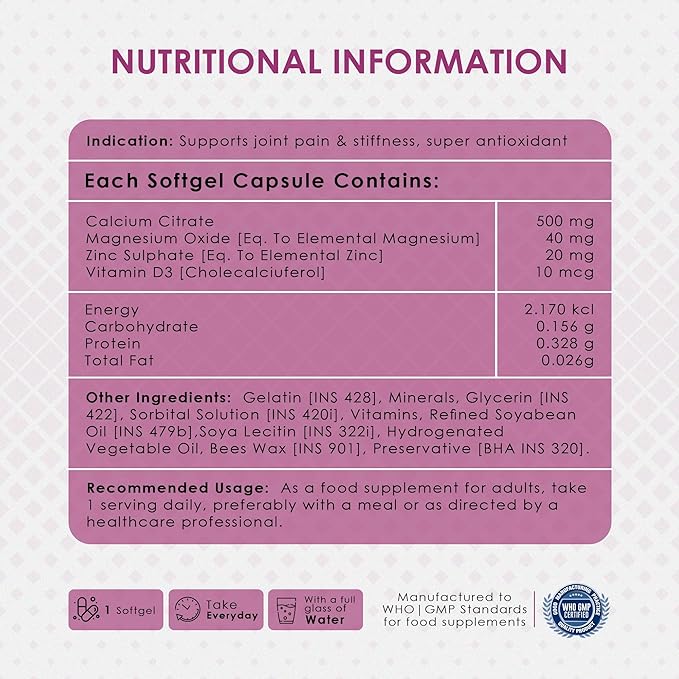 AMBROSIAL Calcium Magnesium Zinc with Vitamin D3 (Pack of 1-120 Softgels)