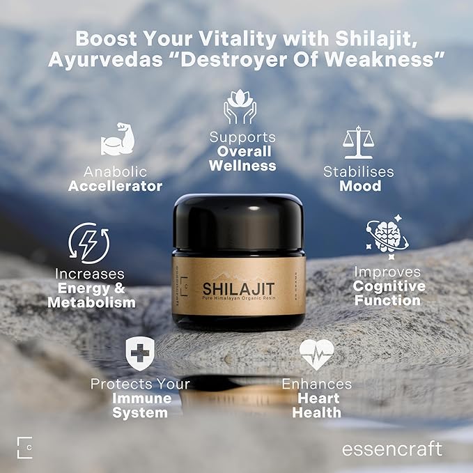 Organic Himalayan Shilajit Resin - 500mg Max Potency, Lab Tested Pure Shilajit for Men and Women, 85+ Trace Minerals Fulvic Acid, Immune Support, Energy & Cognitive Performance, 4 Month Supply, 60g
