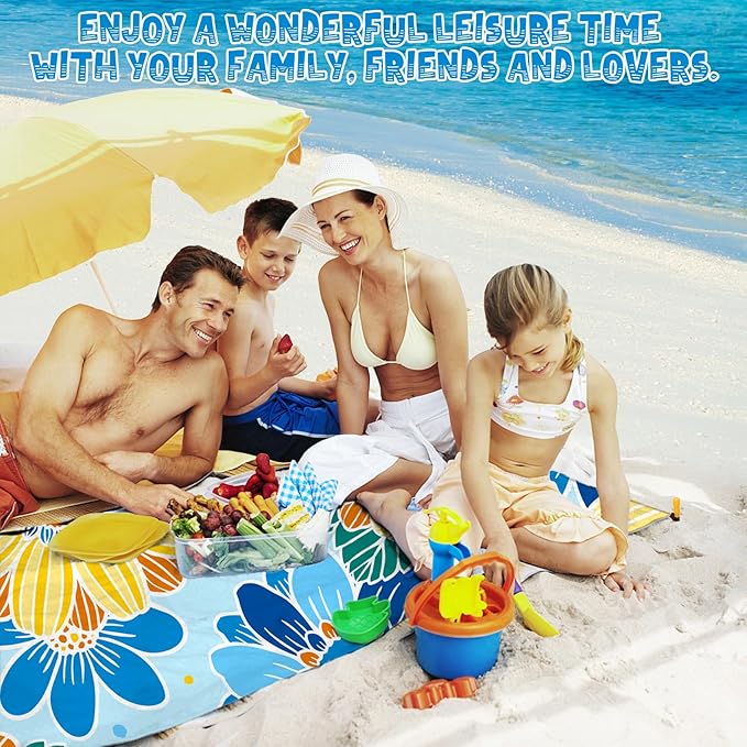 Beach Blanket Waterproof Sandproof 1-7 Adult Oversized 78 '' × 81 '' Lightweight Durable Compact Sand Free Beach Mat for Travel Camping Hiking Picnic Blanket Extra Large