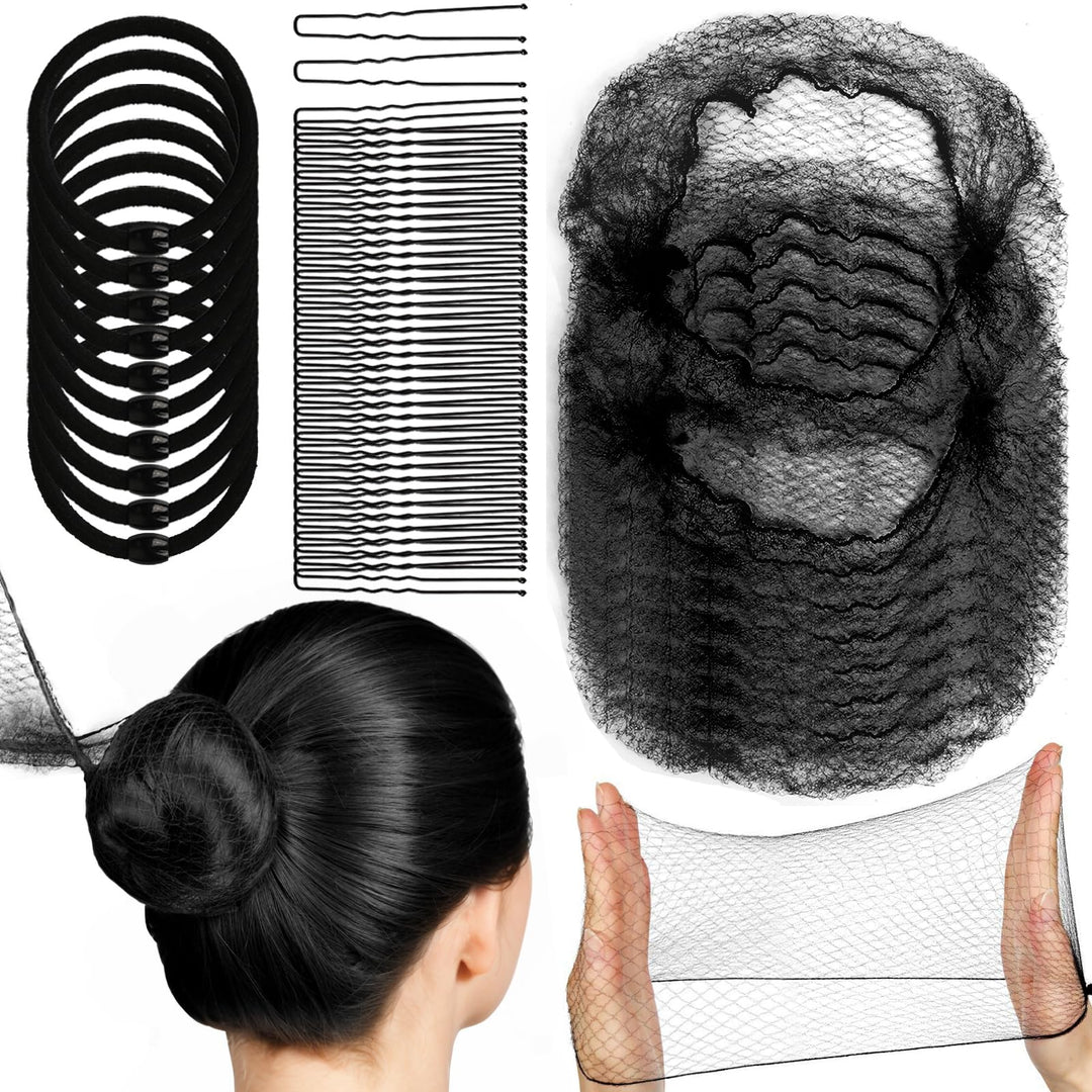 Hair Nets For Buns By Ygdz - 40Pcs Invisible 20-Inch Elastic Mesh Set, U-Shaped Pins, Hair Bands For Ballet, Dance, Women, Girls
