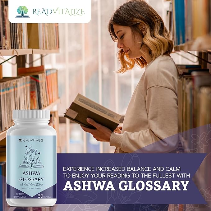 Ashwa Glossary Ashwagandha Supplements with Black Pepper - Enhance Mood, Energy, Reduce Cortisol, Support Hormones, Manage Stress & Sleep - Vegan, Gluten Free, Plant Based (60 Capsules)