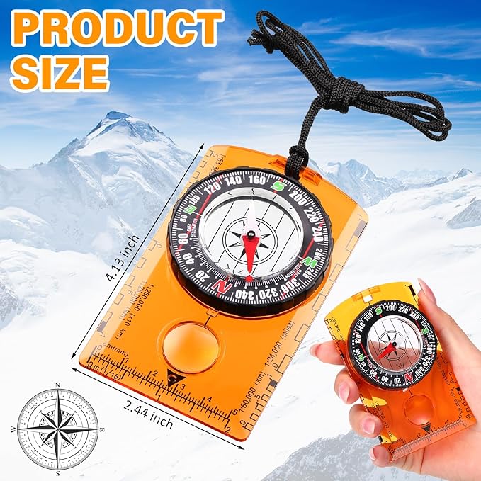 Geiserailie 20 Pcs Orienteering Compass Navigation Backpacking Compass Hiking Compass Map Reading Survival Compass Scout Compass for Kids Bulk for Navigation, Survival Outdoor Exploring, Orange