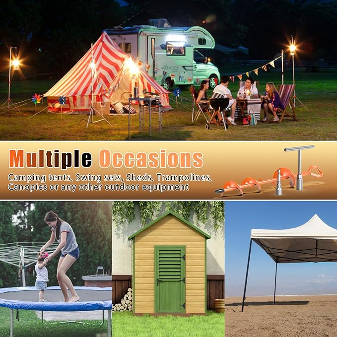 15 Inch Ground Anchors Screw in, 6 Pack Heavy Duty Tent Stakes with T Handle Hex Wrench and Power Nut Driver, Upgraded Metal Trampoline Stake Spiral Anchor Kit for Camping Tent, Swing Set, Canopy