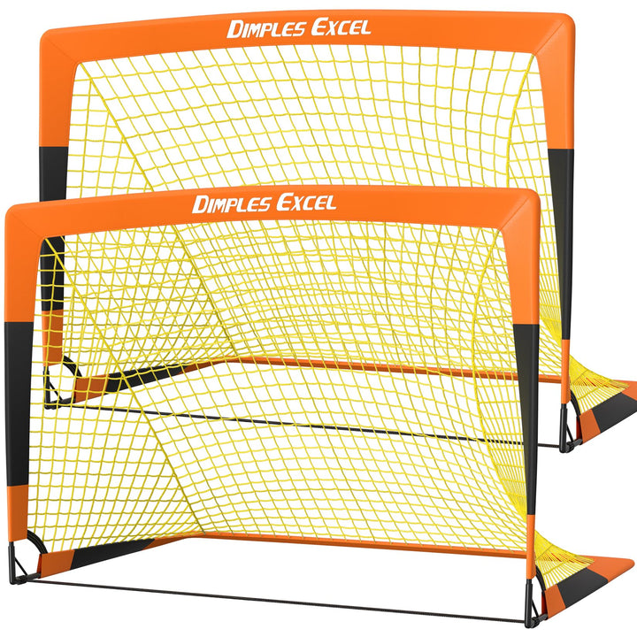 Dimples Excel Soccer Goals Kids Soccer Net for Backyard (4x3 FT 2 Set, Orange Black)