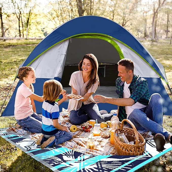 BalajeesUSA Outdoor Decor Patio Rugs – 6x9, Aqua Blue Waterproof Affordable Multipurpose Woven Plastic Straw All-Weather Waterproof Rug Reversible Camper mat Awning 7100