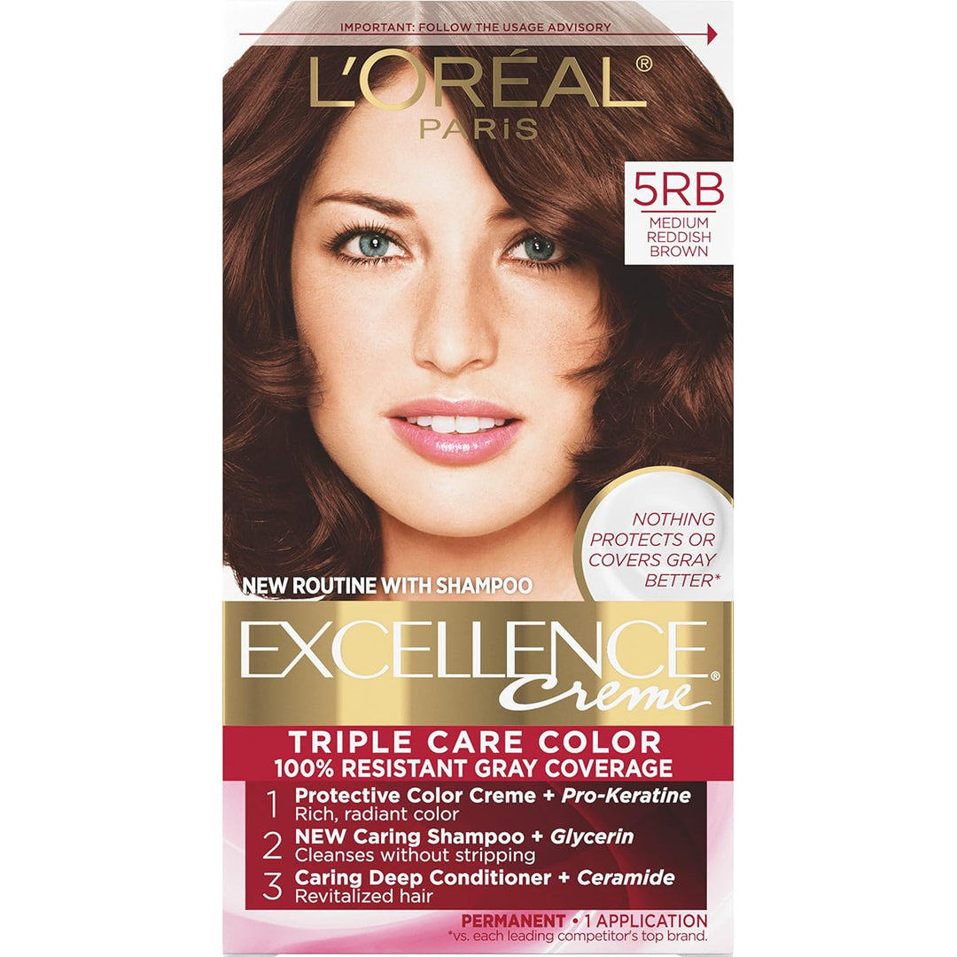 5RB Medium Reddish Brown Hair Color | L'Oreal Paris Excellence Creme – 8 Weeks Gray Coverage