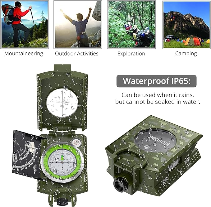 Proster IP65 Compass Hiking Survival - Lensatic Sighting Compass for Camping Navigation, Compass with Clinometer & Carry Bag for Camping Hunting Hiking Geology Activities