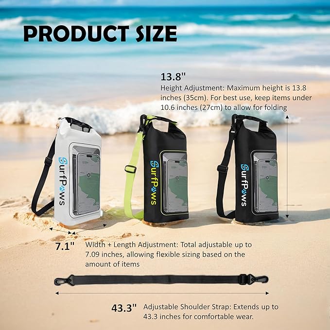 2L Waterproof Dry Bag - Multifunctional Waterproof Dry Pouch for Phone and Valuables - Essential for Outdoor Travel, Beach, Swimming, Boating, Camping (Black)