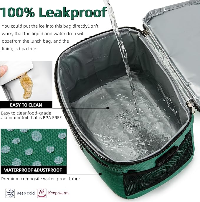 BEIMILY Lunch Box for Men/Women,Small Insulated Lunch Bag,Reusable LunchBox for work Picnic Beach,Leakproof Soft Cooler Tote Bag Organizer with Adjustable Shoulder Strap for Adults(Blackish Green)