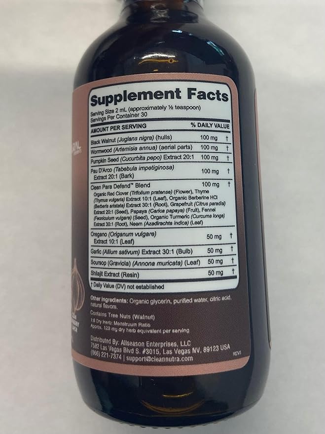 para Defend Wormwood Black Walnut Cleanse for Humans Drops Liquid Soursop Garlic Pumpkin Seed PAU D'Arco Oil of Oregano Turmeric Berberine Neem Extract Hull Bark Tincture by Clean Nutra