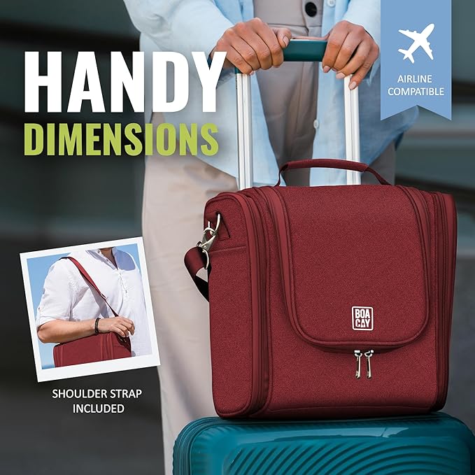 BOACAY Extra Large Hanging Travel Toiletry Bag for Women and Men, Makeup Bag, Bathroom & Shower Organizer Kit for Accessories, Cosmetics, Essentials