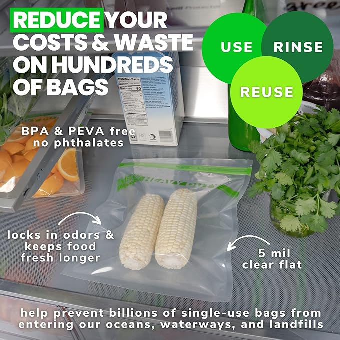 50pcs BULK DEAL, Reusable Extra HEAVY DUTY Ziplock Bags Thick 5mil Reclosable Bags, BPA-Free, Washable Dishwasher-Safe, Made in USA Resealable Ziplock Thick Bags, FLAT Large Quart 10" x 8.5" - 50 pcs