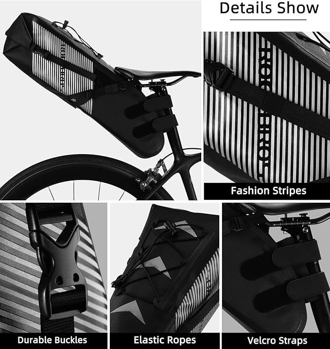 ROCKBROS Bikepacking Bag Waterproof Bike Saddle Bag Large Capacity Bikepacking Seat Bag Road Mountain Bike Seat Bag Max 10L