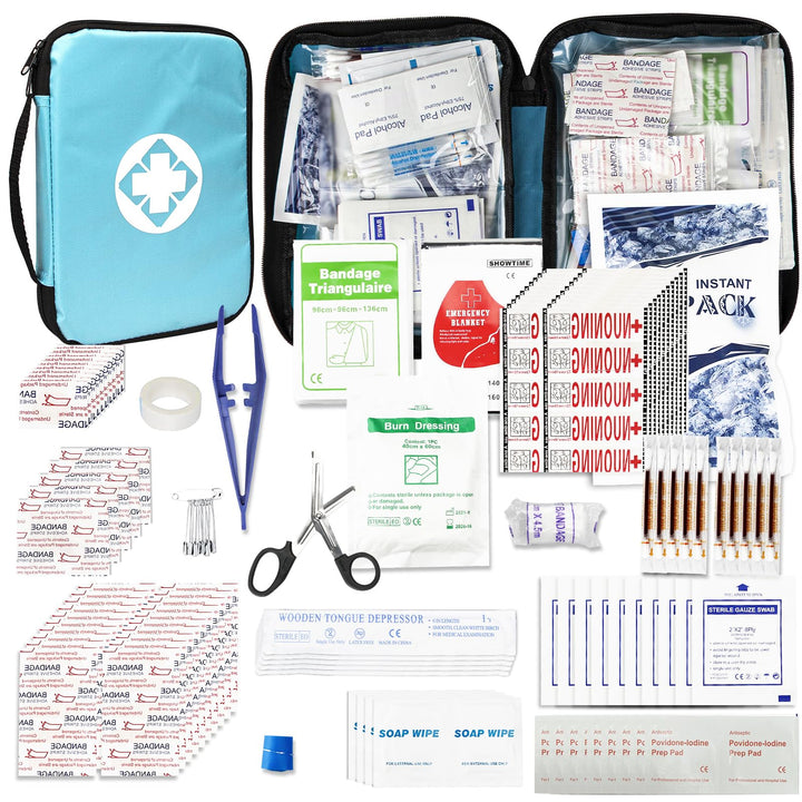 300 Piece Portable First Aid Kit Refill Supplies for Business Mini Home Emergency First Aid Survival Essential Kit for Outing Skating Waterproof First Aid Bag for Backpacking, Blue 1st Aid