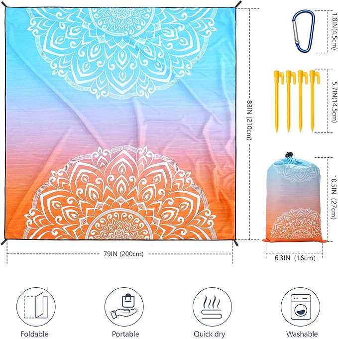 Beach Blanket Waterproof Sandproof Extra Large Beach Mat 79" X 83"/120"x108"for 1-8 Adults Quick Drying Durable Outdoor Picnic Mat for Beach Travel Camping Hiking