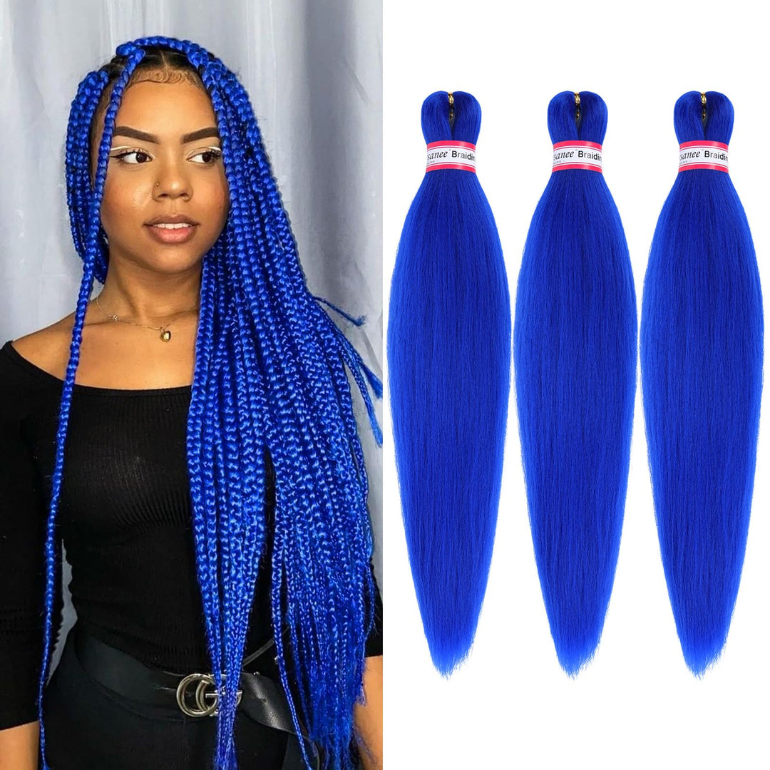 Dorsanee Blue Braiding Hair Pre Stretched 20 Inch 3 Packs Professional Easy Braiding Hair for Crochet Braids Twists Locs Hair Soft Yaki Texture Hot Water Setting Synthetic Hair Extensions