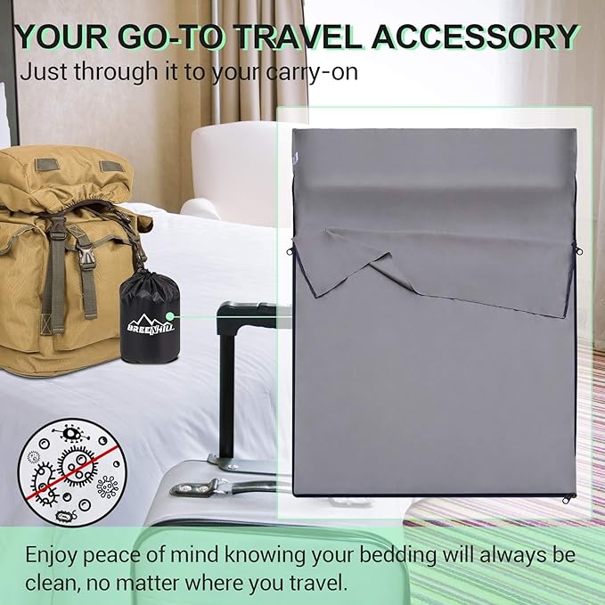 Sleeping Bag Liner,Adult Sleep Sack & Travel Sheets,Travel Sleep Sack for Backpacking, Hotels & Hostels - Lightweight Single & Double Travel Sheet Camping Sheets,Has Full Length Zipper
