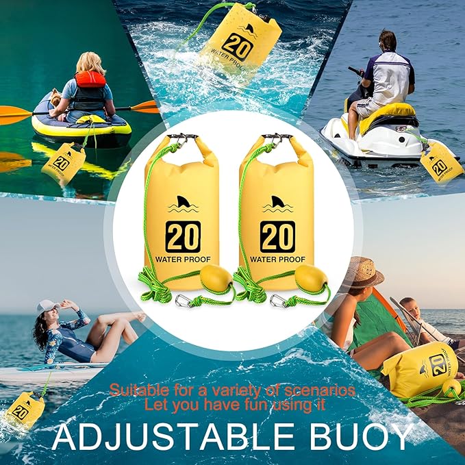 4 Set 2 in 1 Sand Anchor and Buoy Kit Floating Bag Kayak Anchor Waterproof Dry Bag for Lake Beach Boats Watercrafts Hiking Camping Water Sports Surfing Tubing Kayaking(Yellow)
