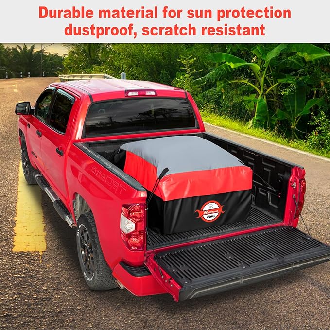 Sailnovo Truck Bed Cargo Bag, 26 Cubic ft 100% Waterproof Cargo Bag for Truck Bed, Heavy Duty PVC Truck Cargo Bag Fits Any Truck Size with 4 Stretch Cord, Packing Bag (50''x40''x22'') Red