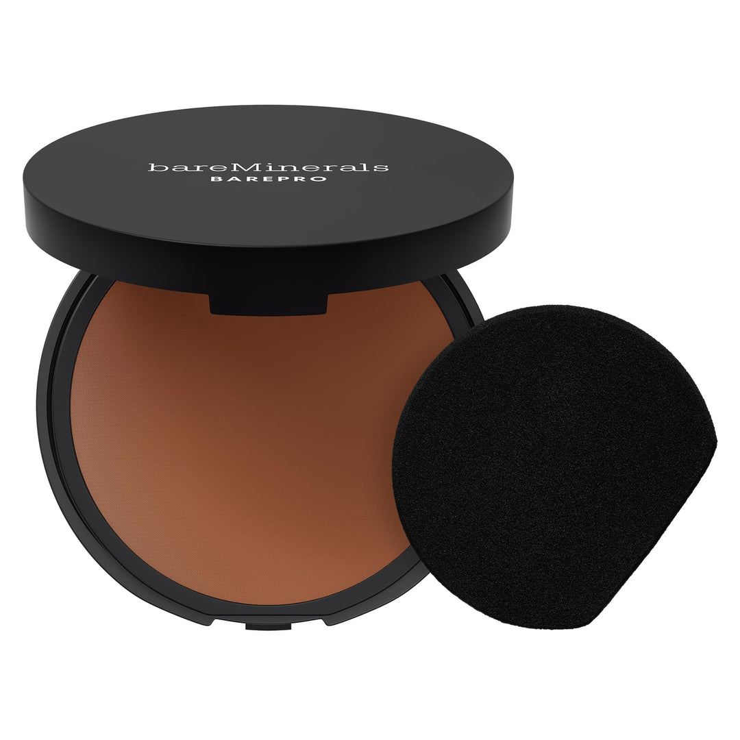 bareMinerals Barepro 24HR Skin-Perfecting Powder Foundation, Matte Pressed Powder Foundation Full Coverage with Plant-Based Squalene, Oil Control, Vegan - Deep 60 Cool