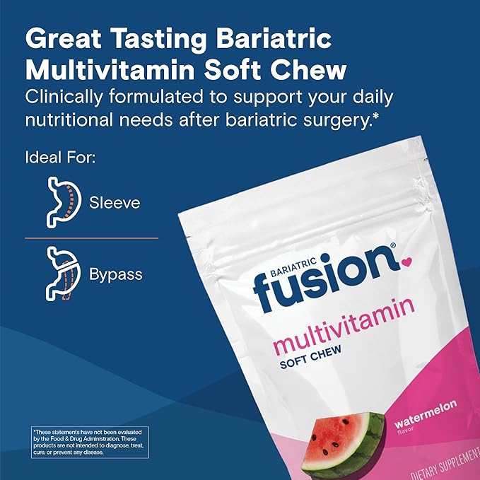 Bariatric Fusion Bariatric Multivitamin Soft Chew | Watermelon Fruit Flavor | Chewy for Post Bariatric Surgery Patients Including Gastric Bypass and Sleeve Gastrectomy | 60 Count | 1 Month Supply