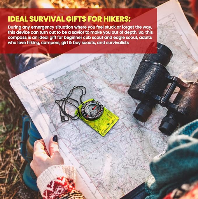 TurnOnSport Orienteering Compass - Advanced Scout Compass for Hiking, Camping, and Backpacking - Best Survival Gifts for Kids