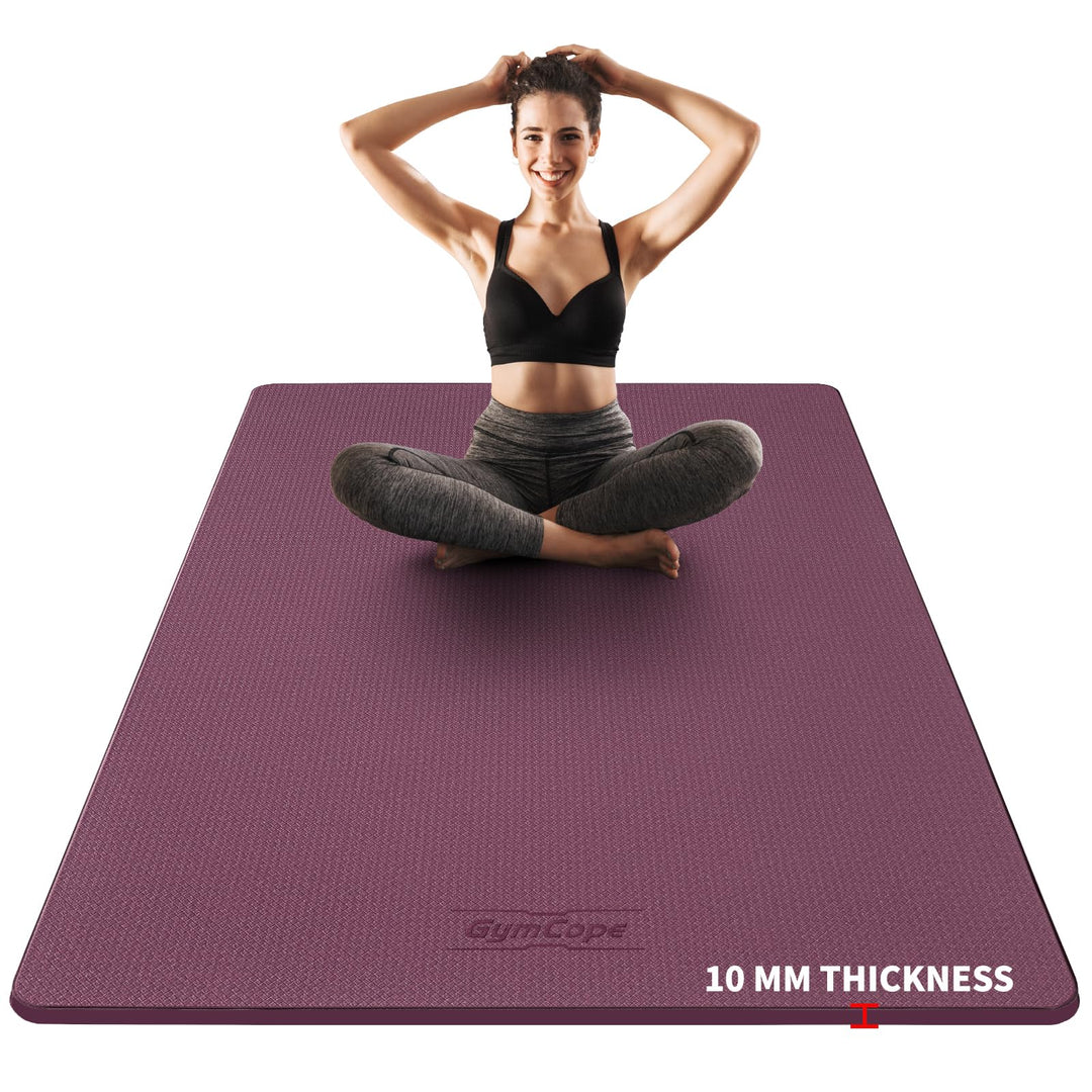 GymCope 10MM Thick Yoga Mat, 72" x 48" Large Workout Mat for Home Gym, Edge-Seamed Design, Superior Grip, Shock-Absorbing Cushion, Ultimate Comfort and Protection for Yoga, Fitness Training