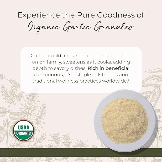 Starwest Botanicals Dried Organic Garlic Granules - Granulated Garlic Seasoning for Cooking, Herb for Rubs, Bread, Vegetables, & Meat, Aromatic & Flavorful, Certified Kosher, Non-GMO - Bulk 1 lb Bag