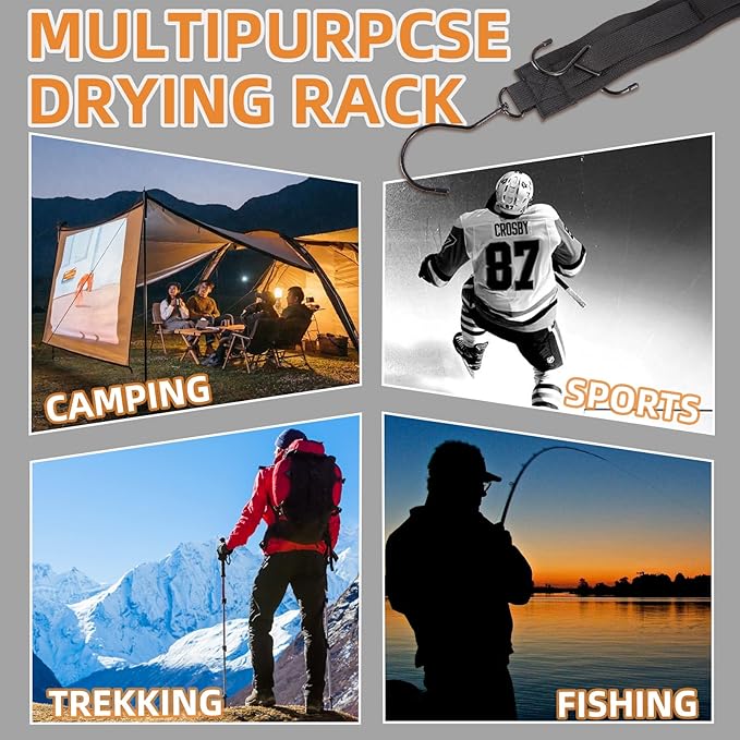Hockey Hanger Portable Hanging Dryig Rack Hockey Gifts for Home and Outdoor Using in Ice Hockey Skating Football Camping Fishing 5 Hooks (Black-10hooks)