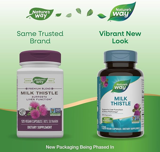 Nature's Way Milk Thistle, Supports Liver Function and Detoxification Pathways*, 175 mg Milk Thistle Seed Extract Standardized to 80% Silymarin per Serving, 120 Capsules (Packaging May Vary)