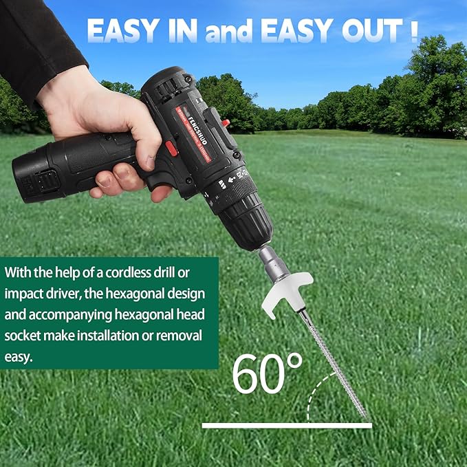 12 Pack 8" Screw in Tent Stakes for Drilling with Hex Heads - Heavy Duty Stainless Steel Tent Pegs/Nails/Spikes, Ground Anchors, Grow in Dark - for Camping, Grassland, Portable Box (White)