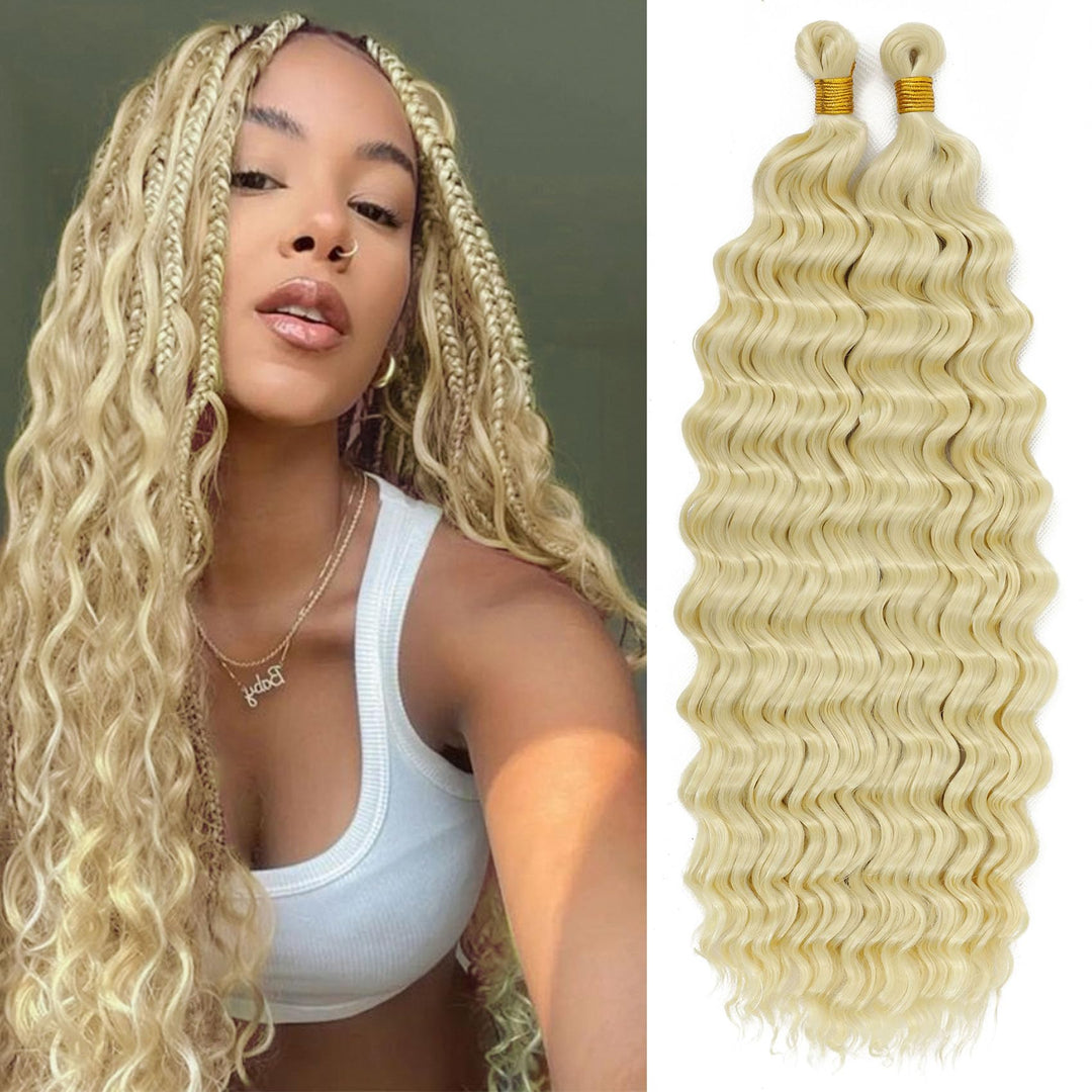 Eerya Long Curly Braiding Hair 18 Inch 2 Packs Blonde Ocean Wave Crochet Hair for Black Women Deep Wave Braiding Hair for Boho Braids (18 inch, #613)