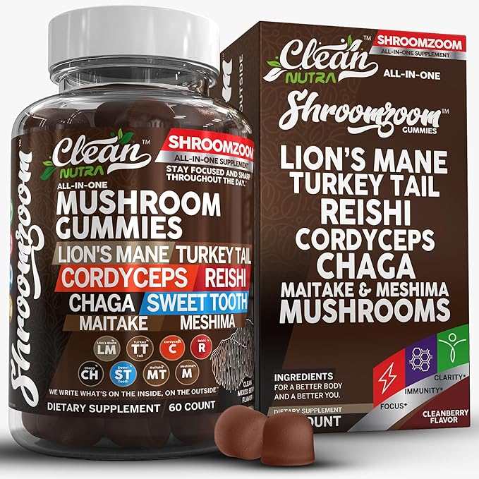 15in1 Mushroom Gummies with Lion's Mane Turkey Tail Cordyceps Reishi Chaga Sweet Toot Maitake Meshima Poria Cocos Shiitake Tremella, Oyster Agaricus Mushrooms for Men and Women Supplement Clean Nutra