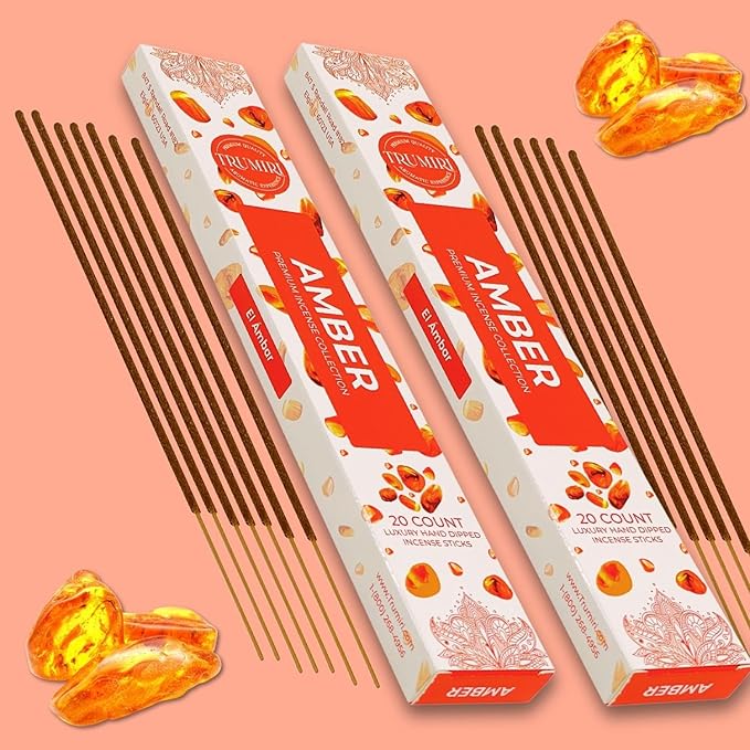 Amber Incense Sticks - Total 40 Insence-Sticks - Dual Pack of 20 Insense - Inciensos - Inscents - Natural Non Toxic Ingredients - Incents - Incence - Inscense - Insents
