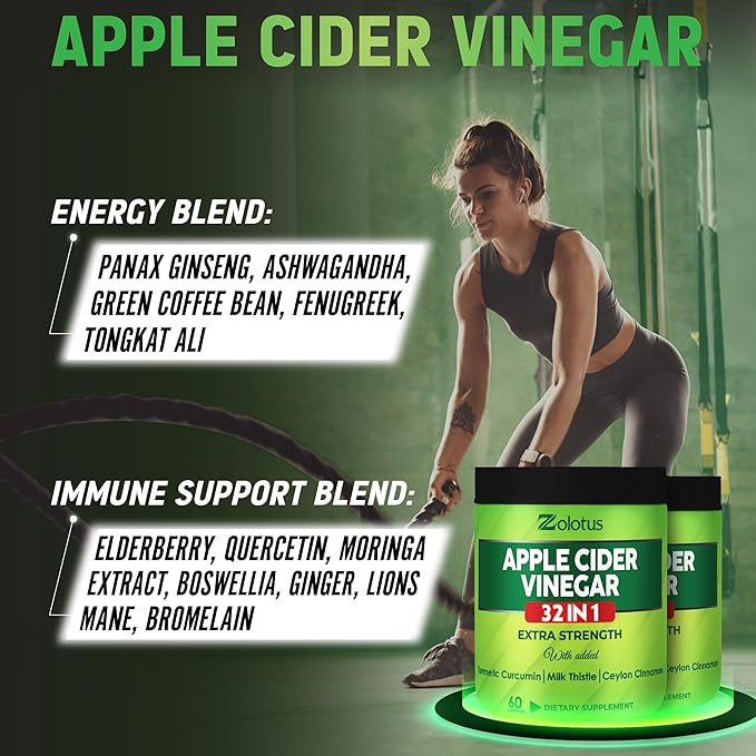 Zolotus (2 Packs) 60 Capsules Apple Cider Vinegar Capsules 32 in 1, with Turmeric, Cinnamon, Milk Thistle, Berberine, Elderberry, Quercetin