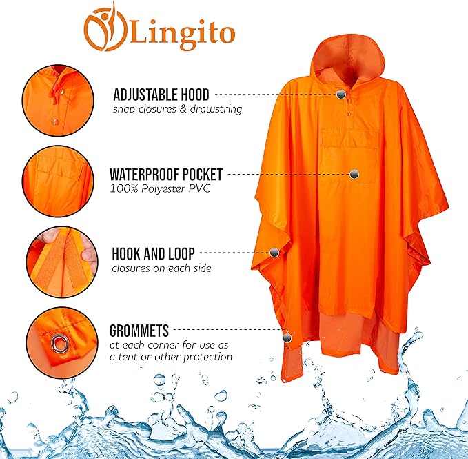 Heavy Duty Rain Poncho for Backpacking, Waterproof Lightweight for Adults, Military, Emergency, Camping, Men, Women