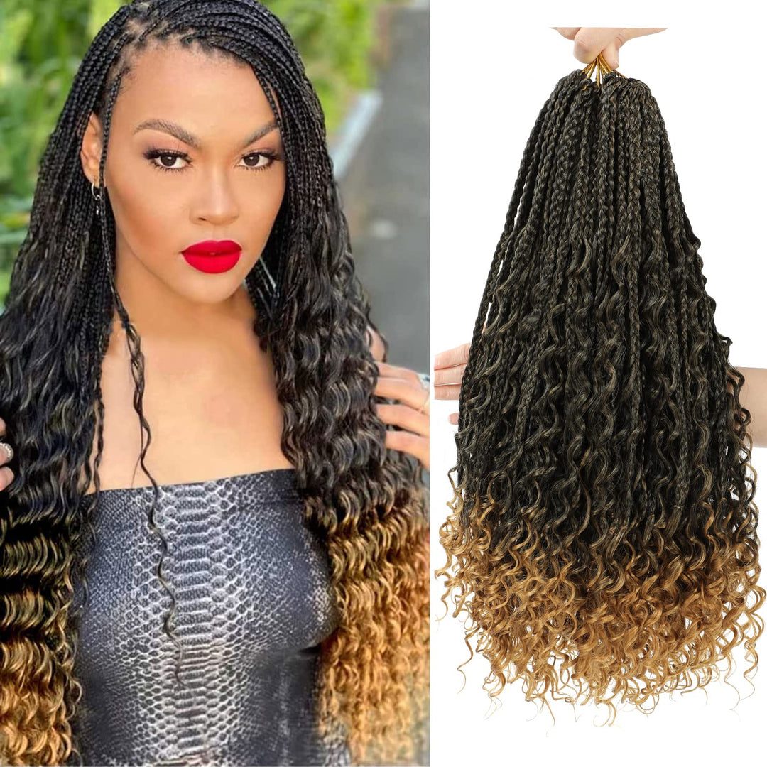 8 Packs Goddess Box Braids Crochet Hair-18 Inch Crochet Box Braids Pre-Looped Bohomian Crochet Braids Hair Synthetic Braiding Ha