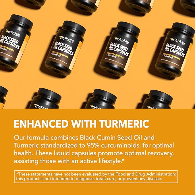 Black Seed Oil Capsules with Turmeric Curcumin Supplement - Immune & Digestive Health Support - 60 Count - Vegan, Non-GMO, Cold Pressed Black Seed Oil with Curcumin (95% Curcuminoids) - 1 Month Supply