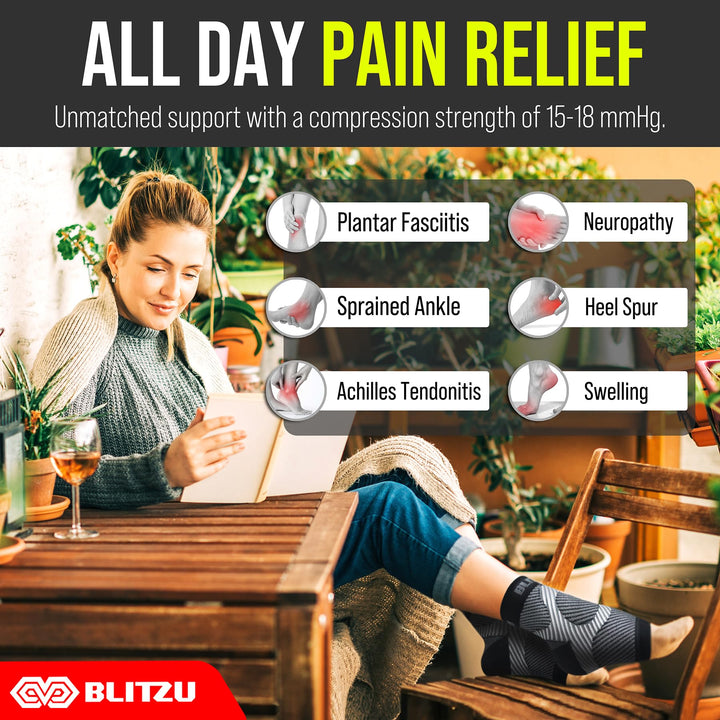 BLITZU Compression Socks for Plantar Fasciitis, Achilles Tendonitis Relief. Ankle Compression Sleeve for Heel Spurs, Foot Swelling, Fatigue & Sprain. Arch Support Brace for Sports, Gym Nude S-M