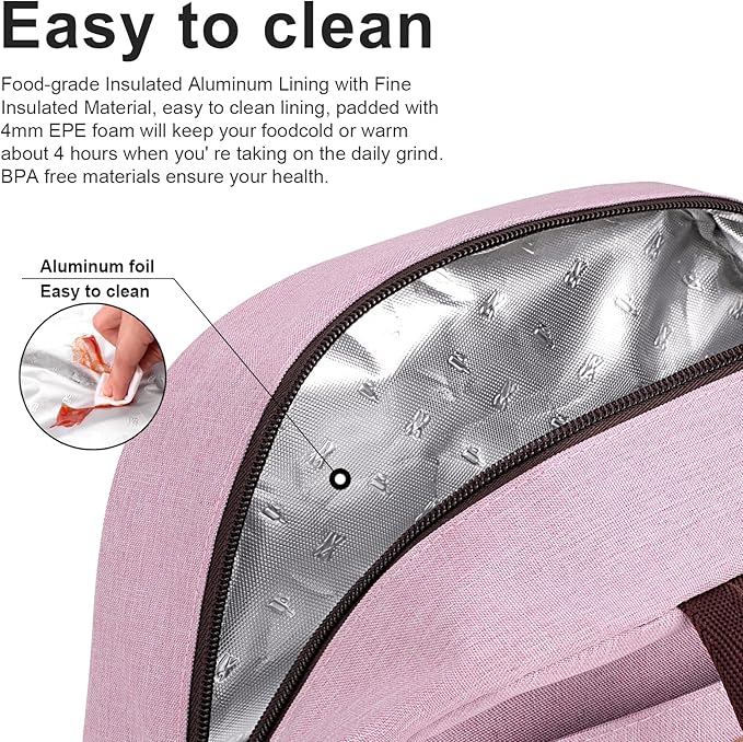 BALORAY Lunch Bag for Women Men Insulated Lunch Box for Adult Reusable Lunch Tote Bag for Work, Picnic or Travel (Pink)