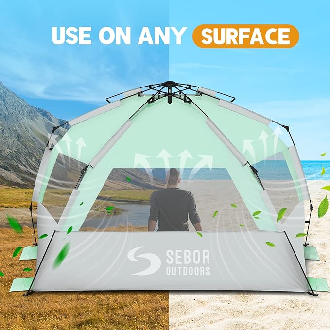 Beach Tent, Deluxe XL Pop-up Beach Tent for 4-6 Person, UPF 50+ with Dark Shelter Technology, Easy Set Up and Portable Beach Tent Sun Shelter