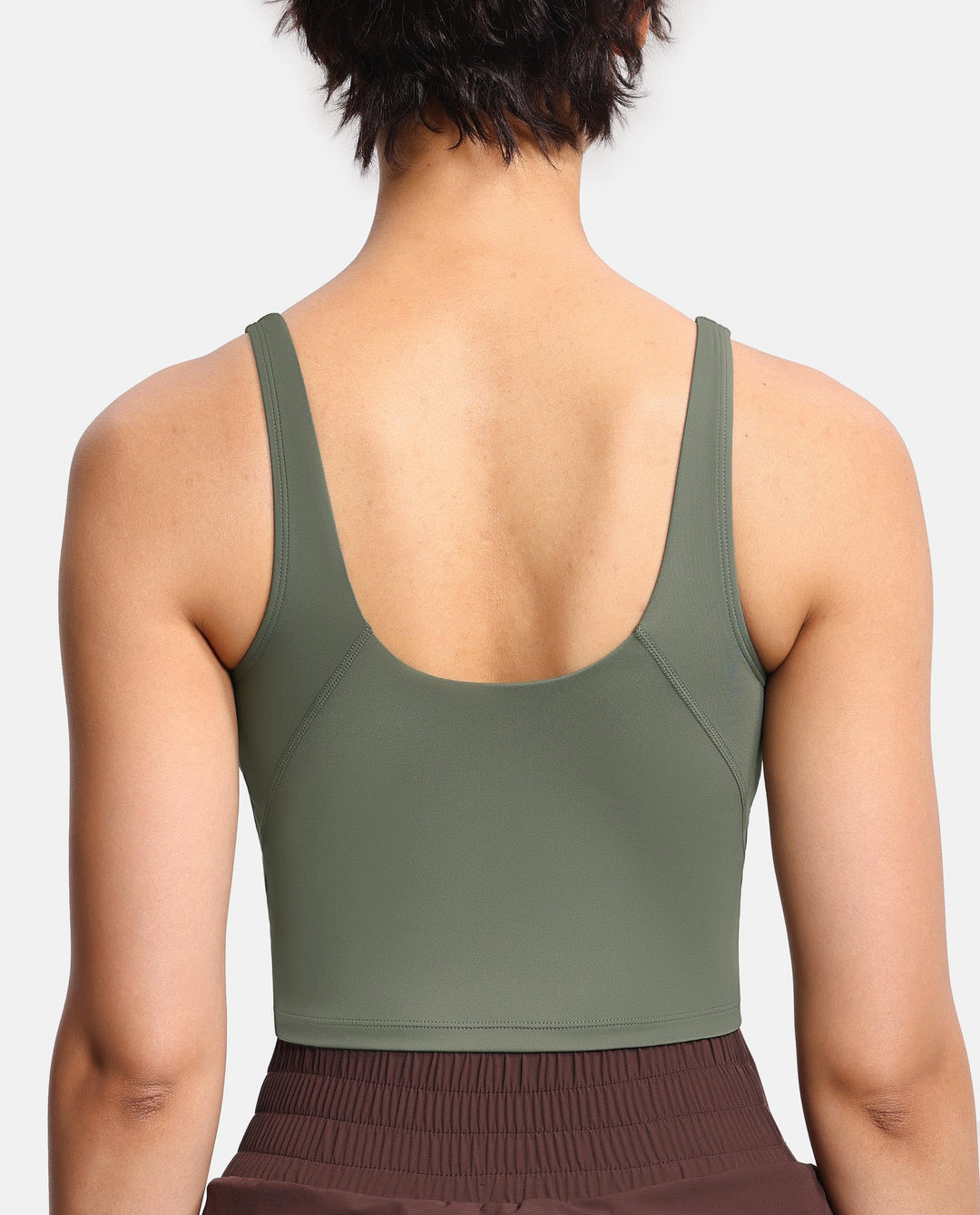 Women’s Longline Sports Bra Wirefree Padded Medium Support Yoga Bras Gym Running Workout Tank Tops Olive Green