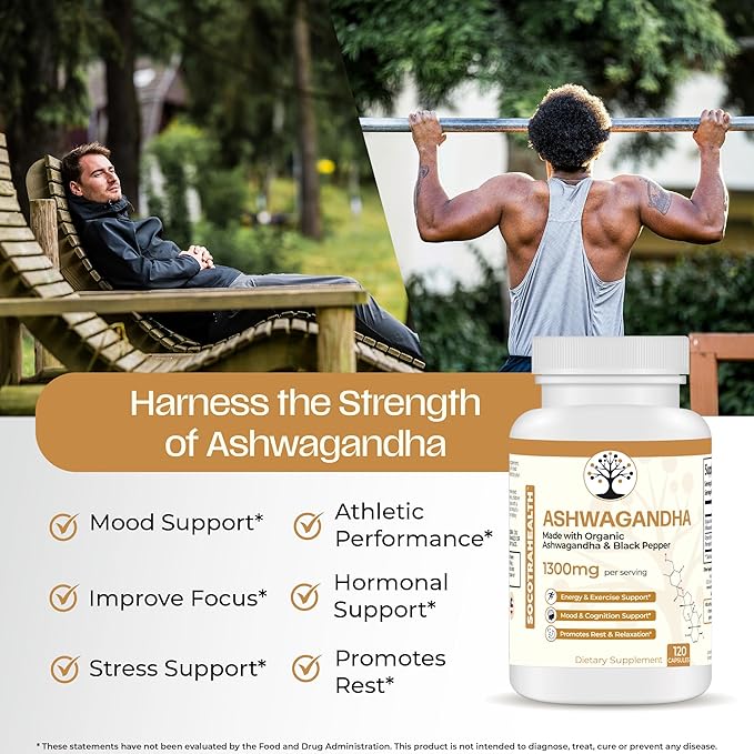 Ashwagandha with Black Pepper for Enhanced Absorption - Certified Organic, Non-GMO, Gluten-Free - Supports Mood and Energy, Supports Rest and Relaxation - 120 Vegan Capsules