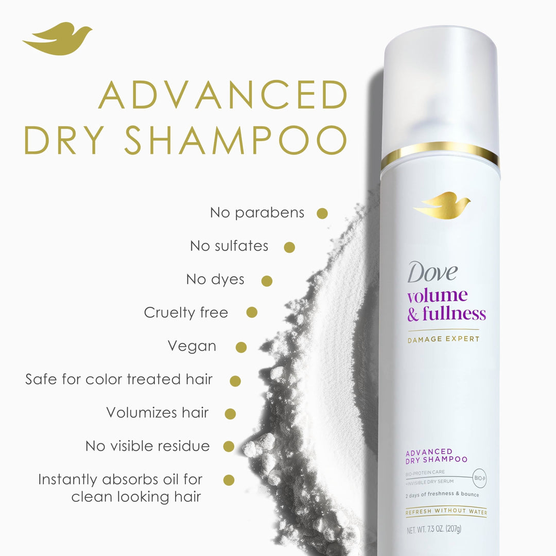 Dove Advanced Advanced Dry Shampoo Volume & Fullness Refresh & Revive Flat Hair Without Water for 2 Days of Freshness & Bounce 7.3 oz